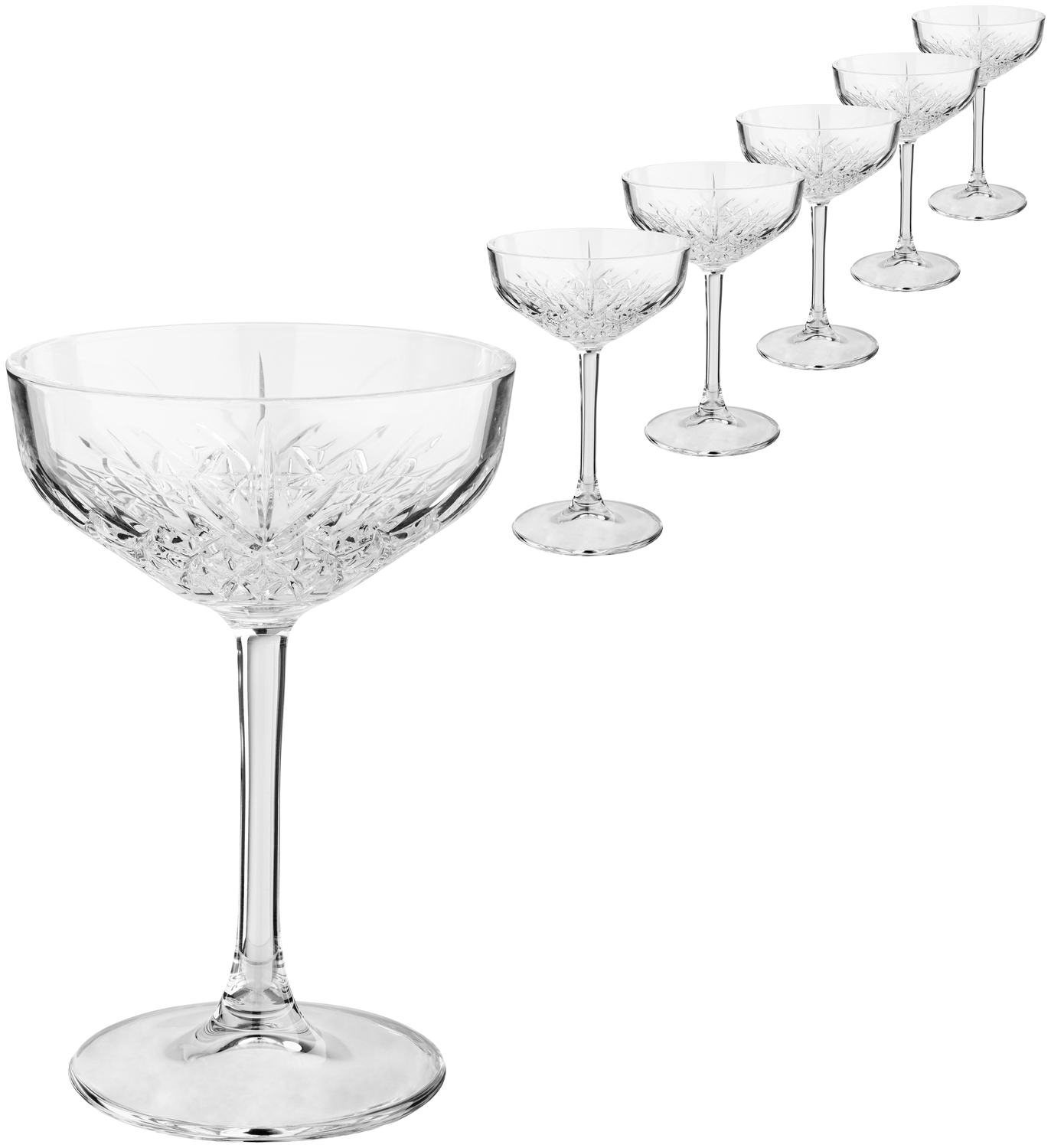 Pasabahce Timeless Cocktail Glass Set, 270 ml, 157 mm Height, 110 mm Diameter, Fully-Tempered Transparent Glass with Relief Pattern, Dishwasher and Food Safe
