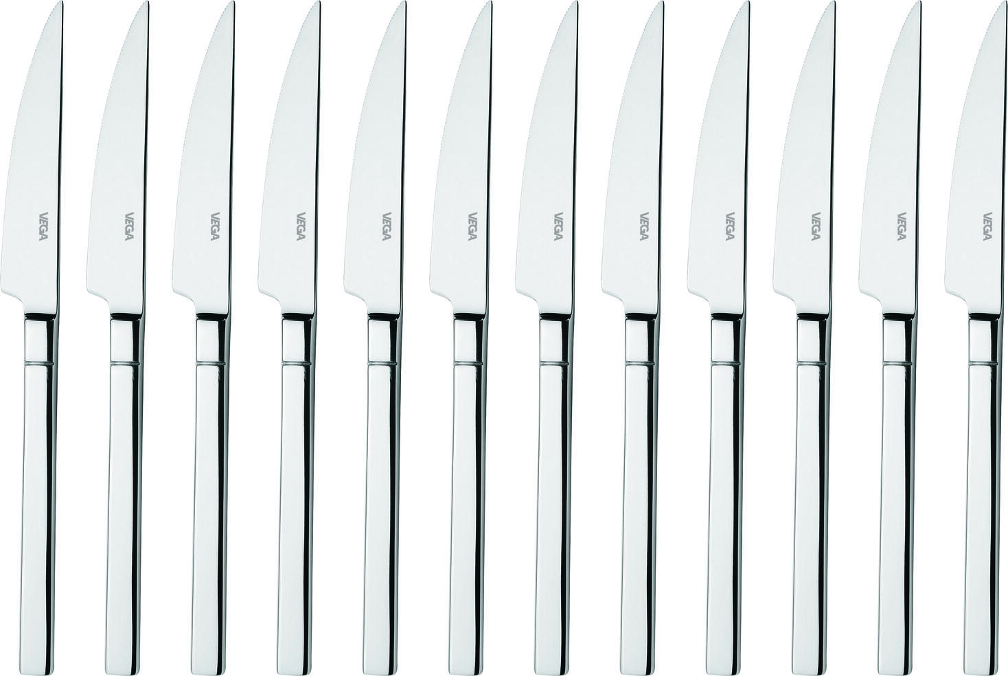 VEGA Luano Pizza Steak Knife, 22.2 cm Chrome Stainless Steel 13/0, Mirror Polished, 2.5 mm Thickness, Silver, Dishwasher Safe