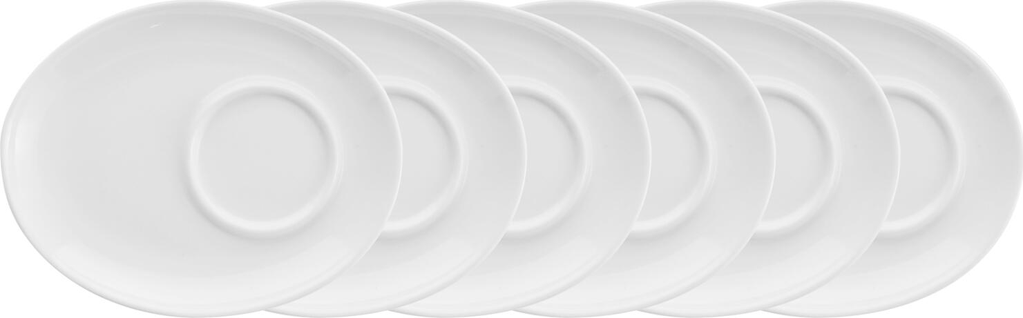 Pulsiva Rio White Porcelain Cappuccino Saucer, Oval Asymmetrical Shape, 17x13x2 cm, Dishwasher and Microwave Safe, Stackable
