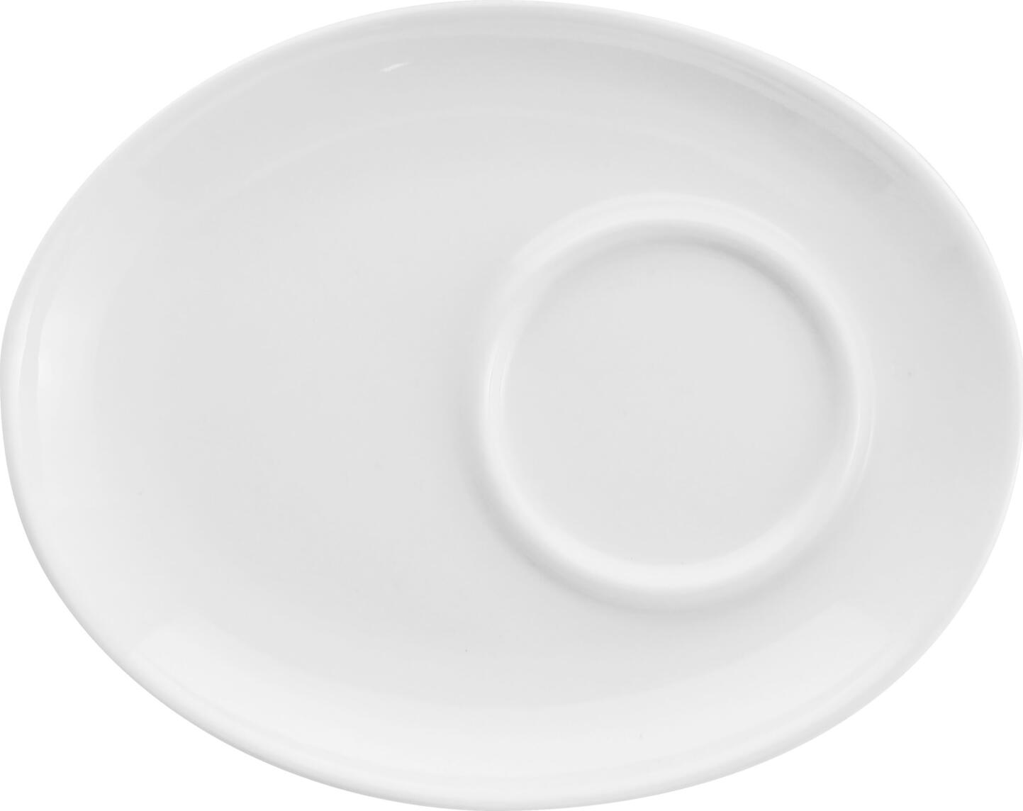 PULSIVA LUSINI Solutions GmbH Cappuccino saucer Rio Cappuccino-Untertasse Rio Cappuccino saucer Rio; 17x13x2 cm (LxWxH); white; oval; 6 piece / pack Cappuccino-Untertasse Rio; 17x13x2 cm (LxBxH); weiß; oval; 6 Stück / Pack Modern cups and saucers made of white porcelain. The asymmetrical saucers offer space for sugar, biscuits and more. Microwaveable and dishwasher safe. Weiße Cappuccino-Untertasse aus Porzellan. Asymmetrische Form. Spülmaschinenfest und mikrowellengeeignet.