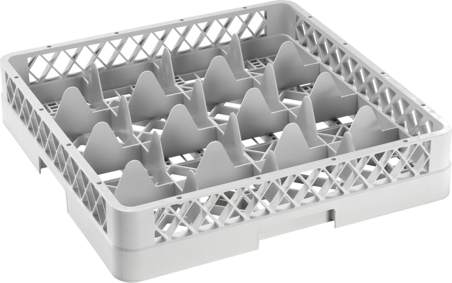 PULSIVA LUSINI Solutions GmbH Glass washing basket 16 compartments Gläserspülkorb 16 Fächer Glass washing basket 16 compartments; 50x50x10 cm (WxDxH); grey Gläserspülkorb 16 Fächer; 50x50x10 cm (BxTxH); grau Very sturdy polypropylene dishwasher baskets, suitable for all commercial dishwashers. External dimensions: 50x50 cm. Reinforced base for heavy weights and equipped with recessed grips. Stacking lugs facilitate safe stacking. Sehr stabile Spülkörbe aus Polypropylen, passend für alle gewerblichen Spülmaschinen. Außenmaße: 50x50 cm. Verstärkter Boden für große Gewichte und mit Griffmulden ausgestattet. Stapelnocken erleichtern das sichere Stapeln.