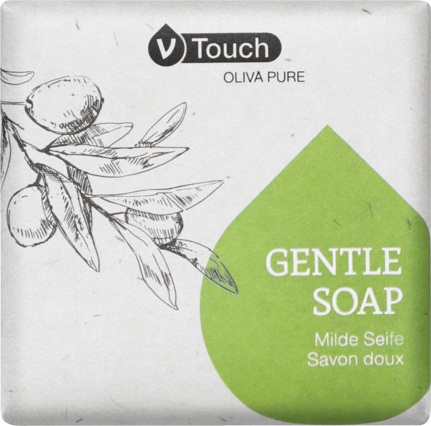V-Touch LUSINI Solutions GmbH Hotel soap Oliva Pure Hotel Seife Oliva Pure Hotel soap Oliva Pure; white; 400 piece / pack Hotel Seife Oliva Pure; weiß; 400 Stück / Pack Fragrant mild soap V-Touch Oliva Pure. Packaged in a cardboard box made from recycled paper. With nourishing extracts of organic olive oil. The gently foaming hand soap cleans hands and face mildly and reliably and leaves a long-lasting fragrance. The mild soap with high-quality olive oil cares for the skin. It is individually packaged. Wohlduftende milde Seife V-Touch Oliva Pure. Verpackt in einem Karton aus recyceltem Papier. Mit pflegenden Extrakten von Bio-Olivenöl. Die sanft schäumende Handseife reinigt mild und zuverlässig Hände und Gesicht und hinterlässt einen langanhaltenden Duft. Die milde Seife mit hochwertigem Olivenöl pflegt die Haut. Sie ist einzeln verpackt.