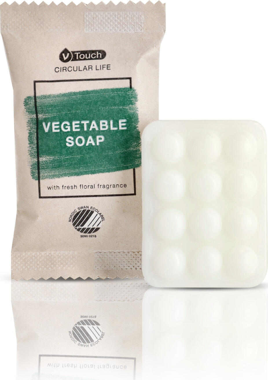 V-Touch Circular Life Vegetable Hotel Soap, 20g Vegan-Friendly, Nordic Swan Ecolabel, Fresh Floral Woody Scent, Dermatologically Tested, White