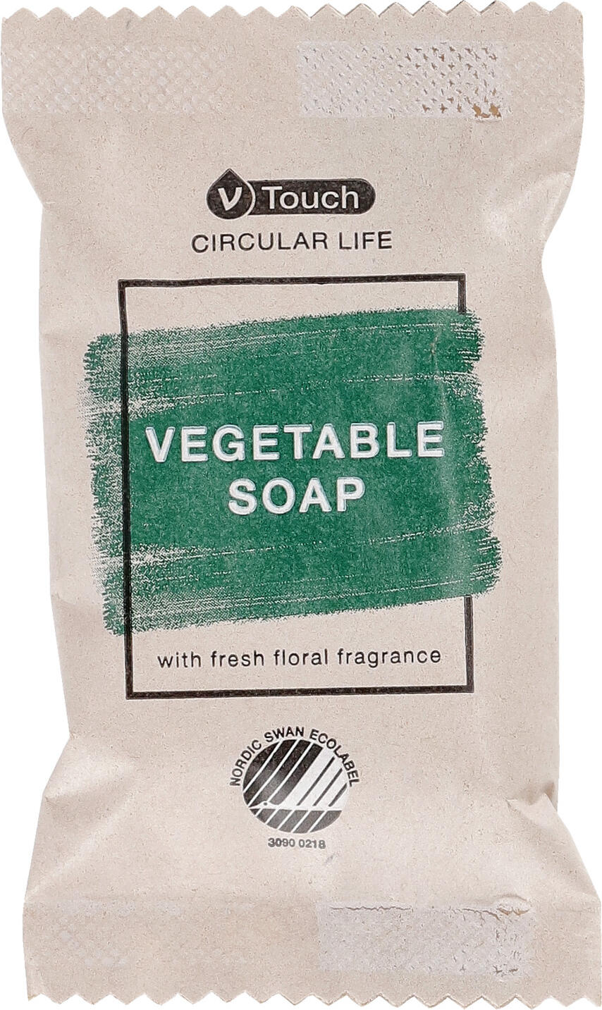 V-Touch Circular Life Vegetable Hotel Soap, 20g Vegan-Friendly, Nordic Swan Ecolabel, Fresh Floral Woody Scent, Dermatologically Tested, White