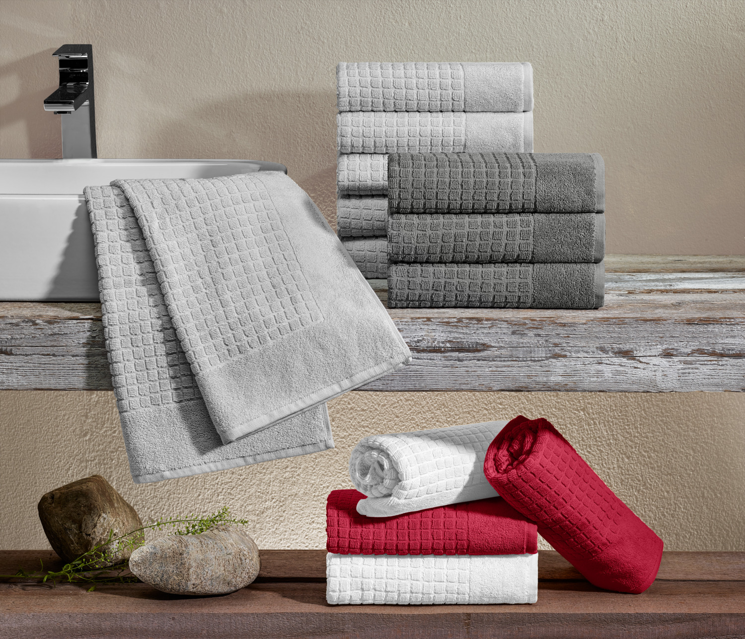 ERWIN M. LUSINI Karos Shower Towel, 100% Cotton, 70 x 140 cm, Silver, Walk Terry Check Design, OEKO-TEX Standard 100, Hotel Quality