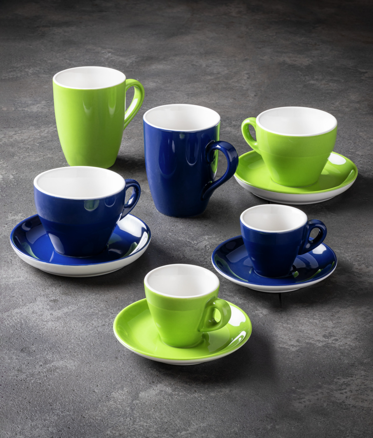 PULSIVA Joy 2.0 Porcelain Espresso Cups, 80ml, Green and White, Dishwasher and Microwave Safe, Round with Handle