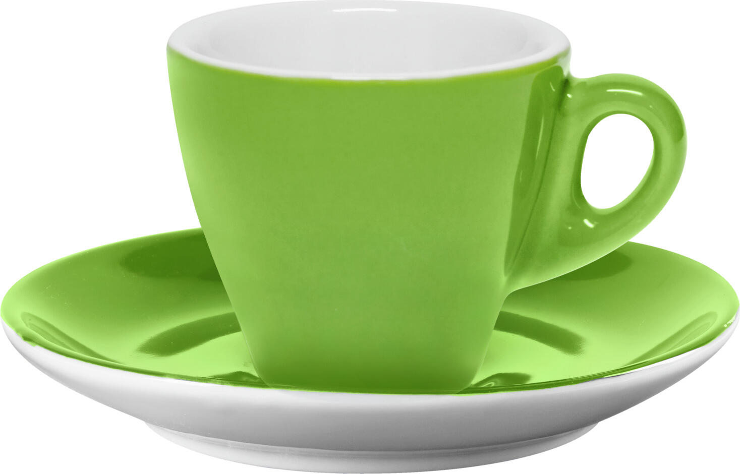 PULSIVA Joy 2.0 Porcelain Espresso Cups, 80ml, Green and White, Dishwasher and Microwave Safe, Round with Handle
