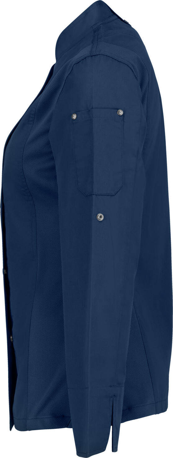 Jobeline Carter Women's Chef's Jacket, Long-Sleeved Polyester Cotton Blend, Breathable Mesh Inserts, Concealed Snap Placket, Navy