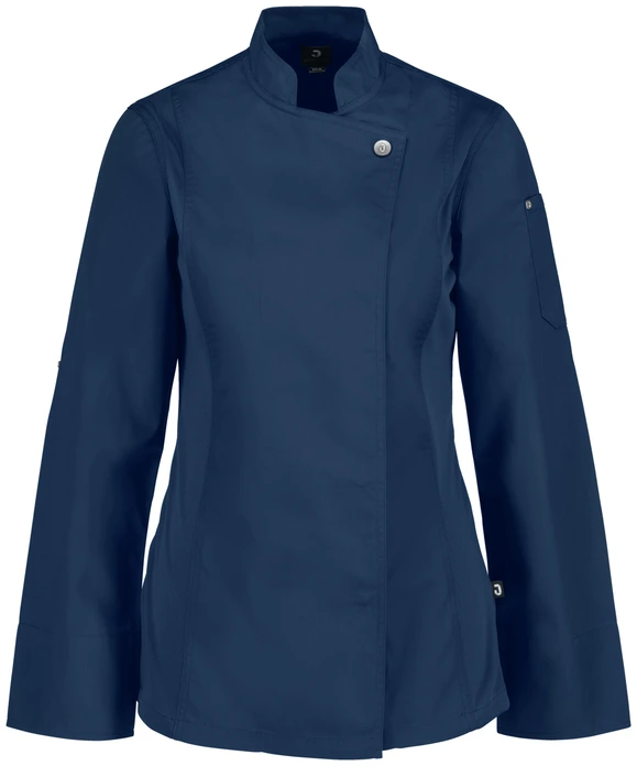 Jobeline Carter Women's Chef's Jacket, Long-Sleeved Polyester Cotton Blend, Breathable Mesh Inserts, Concealed Snap Placket, Navy