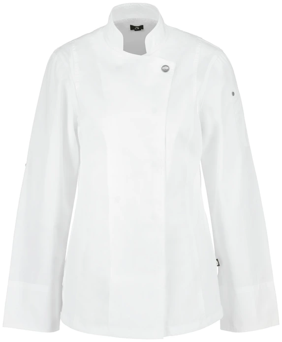Jobeline Carter Women's Chef Jacket, Long-Sleeved with Roll-up Function, Polyester-Cotton Blend, Breathable Mesh Inserts, White