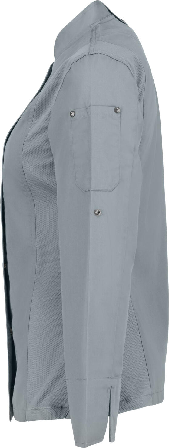Jobeline Carter Women's Chef Jacket, Long-Sleeved with Roll-up Function, Polyester-Cotton Blend, Breathable Mesh Inserts, Stand-up Collar