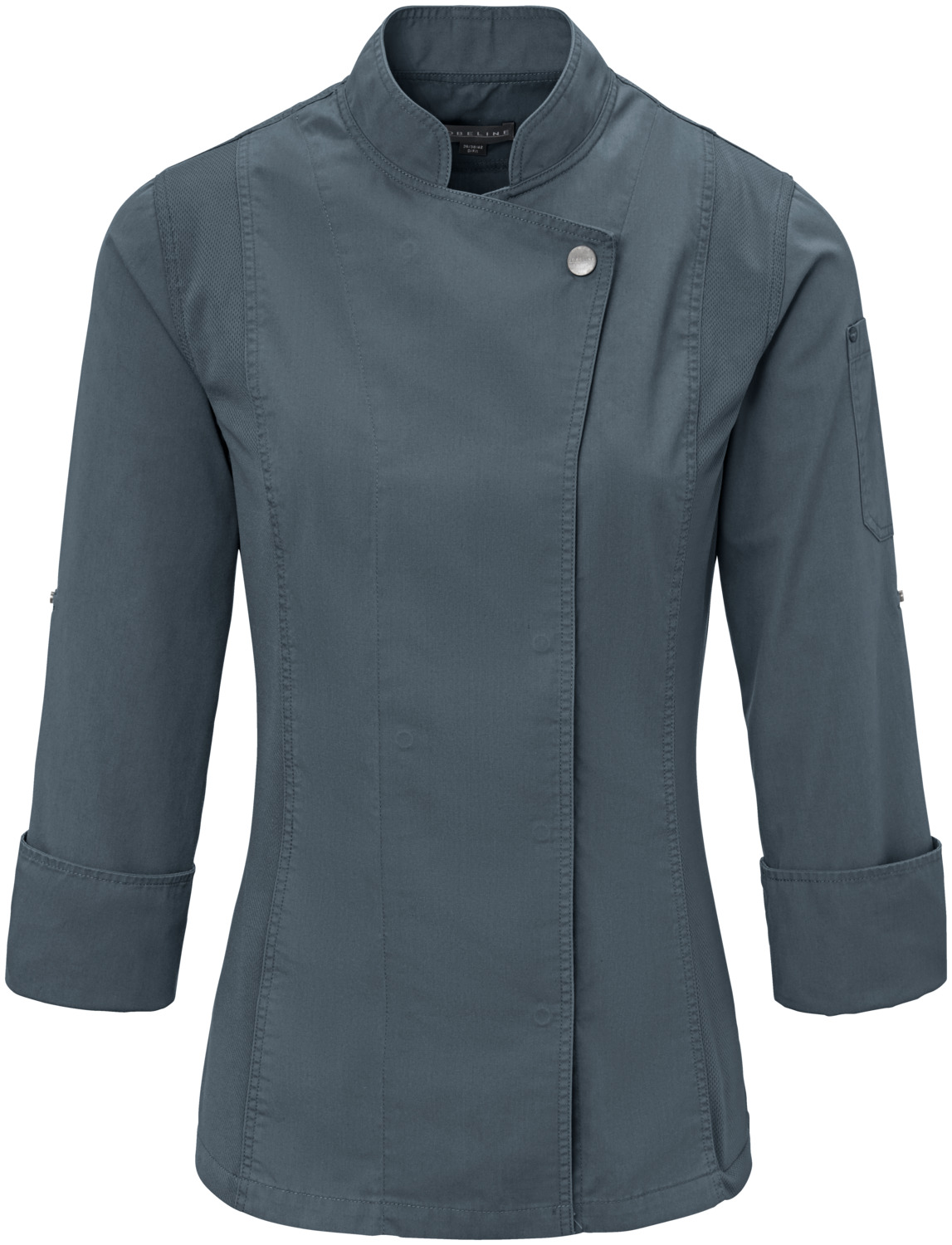 Jobeline Carter Women's Long-Sleeved Chef Jacket, Polyester-Cotton Blend, Breathable Mesh Inserts, Roll-up Sleeves, Waist-Cut Professional Cook Coat