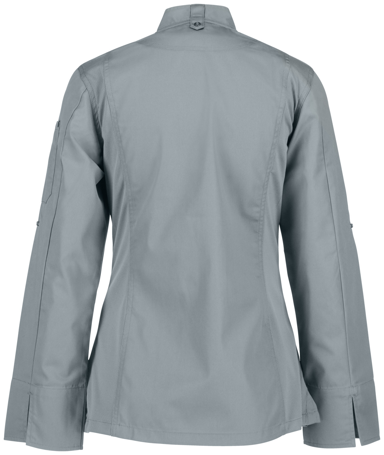 JOBELINE LUSINI Solutions GmbH Women's chef's jacket Carter long-sleeved Damen Kochjacke Carter Langarm Women's chef's jacket Carter long-sleeved; Size 50; grey Damen Kochjacke Carter Langarm; Kleidergröße 50; grau 65 % polyester, 35 % cotton. 150 g/m². 60 °C wash. Long-sleeved women's chef jacket made of extra-lightweight but sturdy fabric. With stand-up collar, breathable mesh inserts on the side, two-section upper arm pocket and bib apron loop in the neck. Closes with snaps in a concealed snap placket. Long sleeves with practical roll-up function. Slightly waisted cut. Back length: 68 cm for size 36. 65 % Polyester, 35 % Baumwolle. 150 g/m². 60°-Wäsche Langärmlige Damenkochjacke aus extra leichtem, aber robustem Gewebe. Mit Stehkragen, atmungsaktiven Mesh-Einsätzen an der Seite, zweigeteilter Oberarmtasche und Latzschürzenschlaufe im Nacken. Verschließbar mit Druckknöpfen in einer verdeckten Druckknopfleiste. Lange Ärmel mit praktischer Roll-Up-Funktion. Leicht tailliert geschnitten. Rückenlänge: 68 cm in Gr. 36