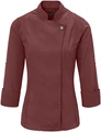 Jobeline Carter Women's Chef's Jacket, Burgundy, Size 56, 65% Polyester 35% Cotton, Long-Sleeved with Roll-up, Breathable Mesh Inserts, Concealed Snap Placket