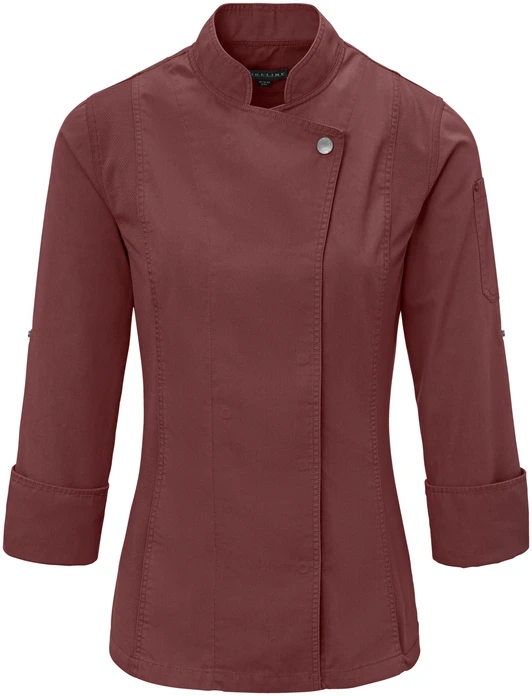 Jobeline Carter Women's Chef's Jacket, Burgundy, Size 56, 65% Polyester 35% Cotton, Long-Sleeved with Roll-up, Breathable Mesh Inserts, Concealed Snap Placket