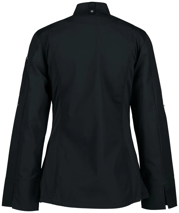 Jobeline Carter Women's Chef's Jacket, Long-Sleeved, 65% Polyester 35% Cotton, Breathable Mesh Inserts, Roll-up Sleeves, Black