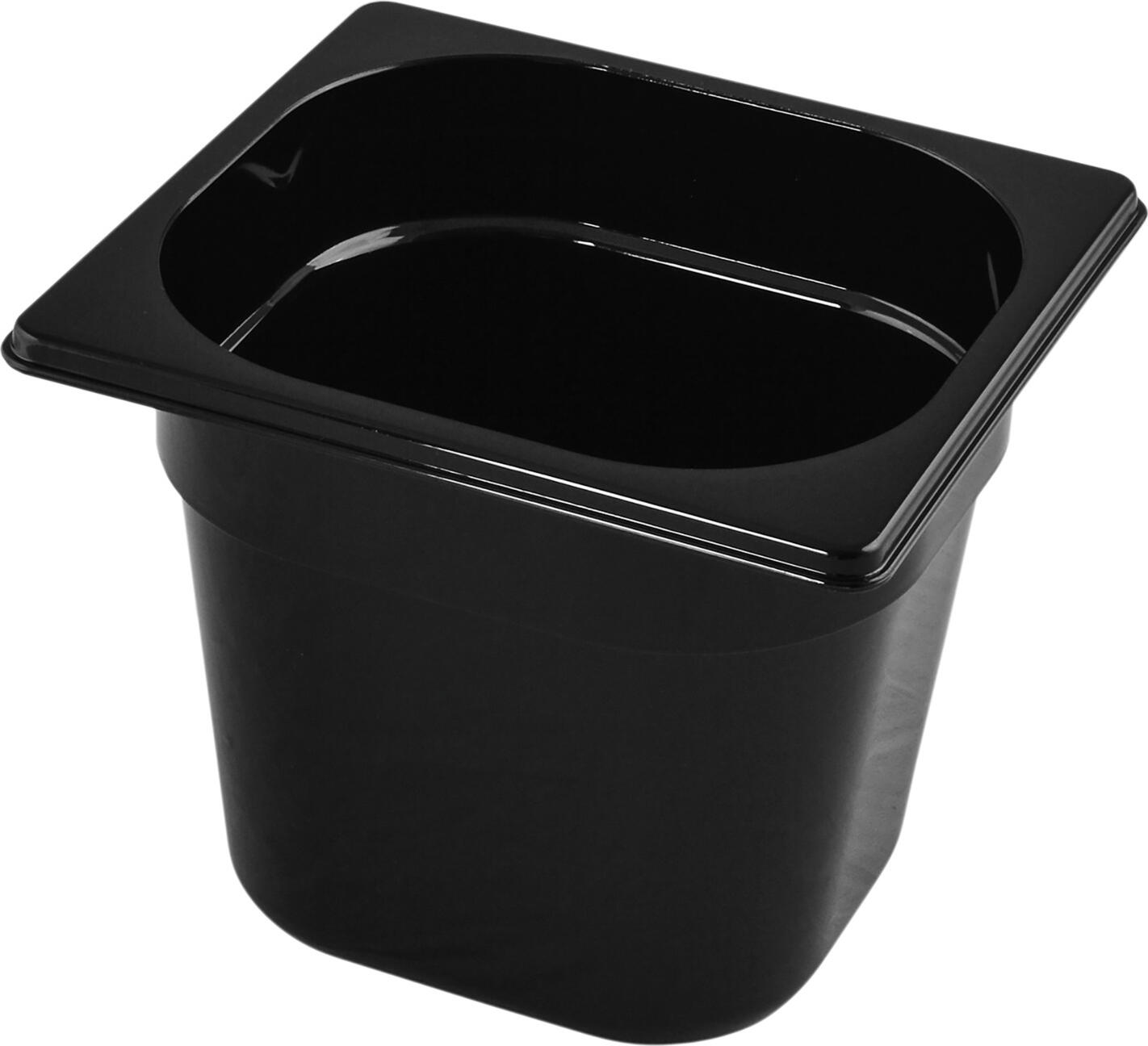 VEGA LUSINI Solutions GmbH GN container 1/6 Nero GN-Behälter 1/6 Nero GN container 1/6 Nero; GN 1/6, 2.3 l, 17.6x16.2x15 cm (LxWxD); black GN-Behälter 1/6 Nero; GN 1/6, 2.3 l, 17.6x16.2x15 cm (LxBxT); schwarz GN container 1/6 made of transparent, food safe Tritan (copolyester). Shockproof and stackable. Operating range from -40 °C to +90 °C. With liter scale. Without bisphenol-A. Suitable for dishwasher. GN-Behälter 1/6 aus schwarzem, lebensmittelechtem Tritan (Copolyester). Stoßfest und stapelbar. Einsatzbereich von -40 °C bis +90 °C. Mit Literskala. Ohne Bisphenol A. Spülmaschinengeeignet.