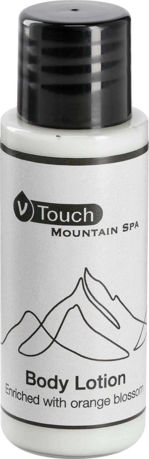 Lotiune de Corp V-Touch Mountain Spa, Hidratare Vegan cu Extracte de Flori de Portocal, pH Neutru, Sticla PET Reciclata 30ml