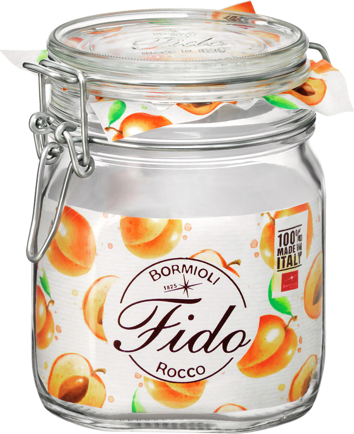 Bormioli Rocco Fido Swing-Top Glass Jars, 750 ml, Impact-Resistant Transparent Glass with Metal Handle and Rubber Seal, Made in Italy
