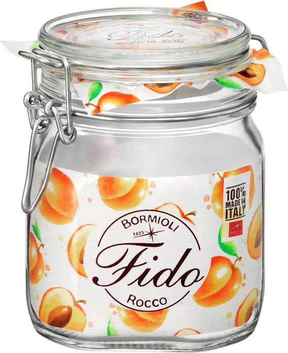 Bormioli Rocco Fido Swing-Top Glass Jars, 750 ml, Impact-Resistant Transparent Glass with Metal Handle and Rubber Seal, Made in Italy