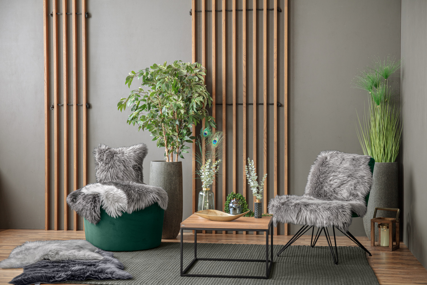 ERWIN M. LUSINI Solutions GmbH Bergen Square Cushion Cover, 40x40 cm, Grey, High-Quality Faux Fur Polyacrylic and Polyester, Zip Fastening