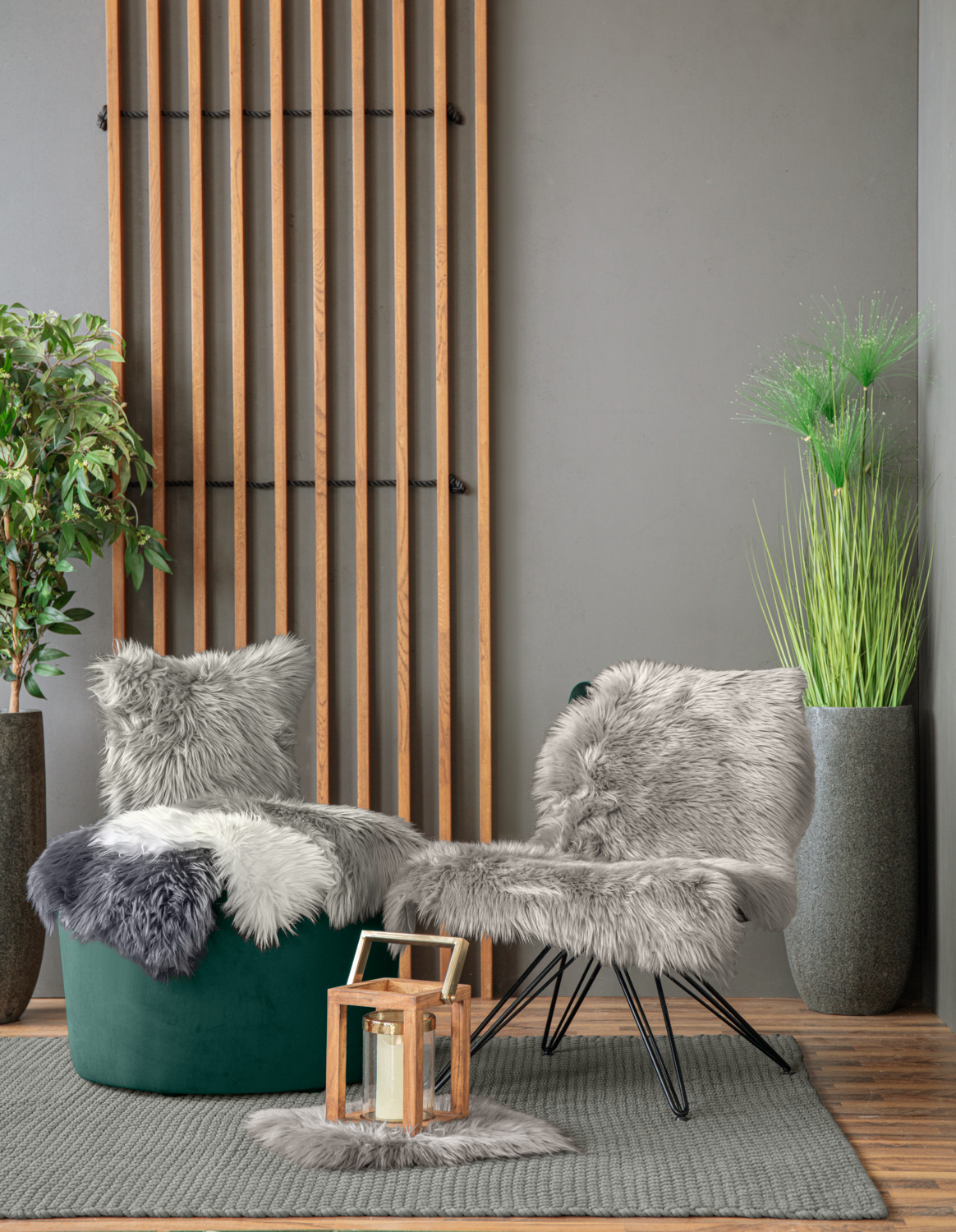 ERWIN M. LUSINI Solutions GmbH Bergen Square Cushion Cover, 40x40 cm, Grey, High-Quality Faux Fur Polyacrylic and Polyester, Zip Fastening
