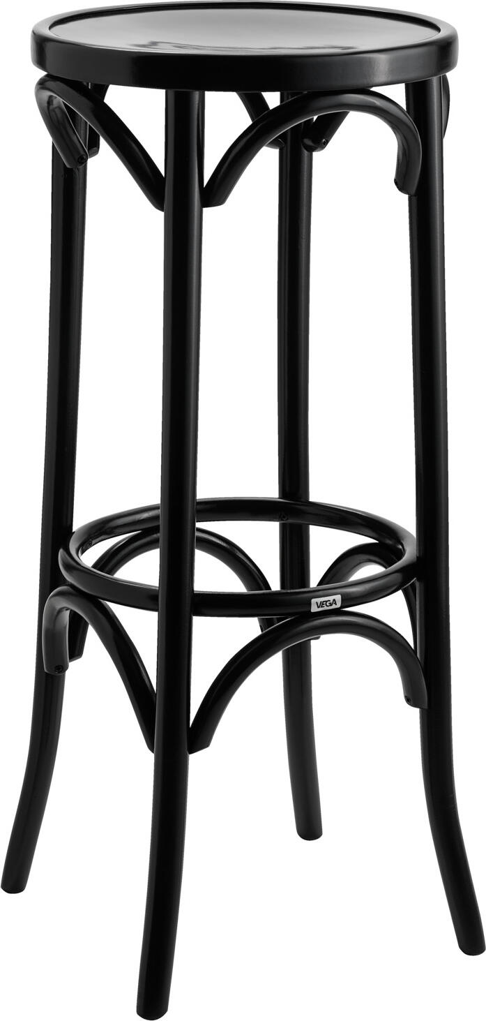 VEGA Wilhelm Bar Stool, Black, Solid Beech Wood Bentwood Construction, 80 cm Height, 37x37 cm Seat, Integrated Footrests, FSC-certified, Assembled
