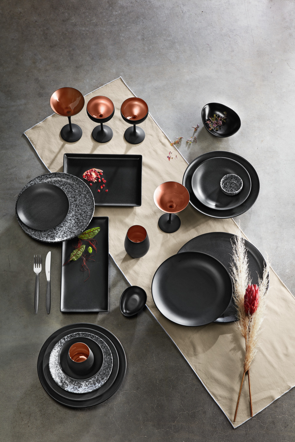 VEGA Masca Round Porcelain Bowl Set, Black, 6 pieces, 600 ml, 14 cm Diameter, 7 cm Height, Professional Catering Grade, Dishwasher and Microwave Safe