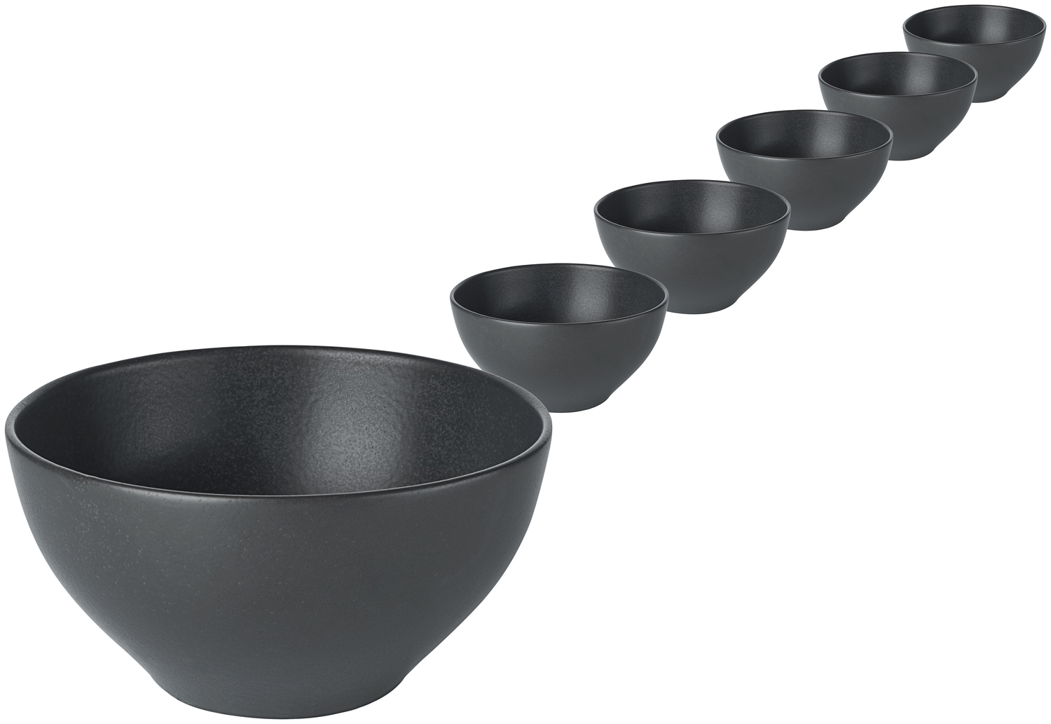 VEGA Masca Round Porcelain Bowl Set, Black, 6 pieces, 600 ml, 14 cm Diameter, 7 cm Height, Professional Catering Grade, Dishwasher and Microwave Safe