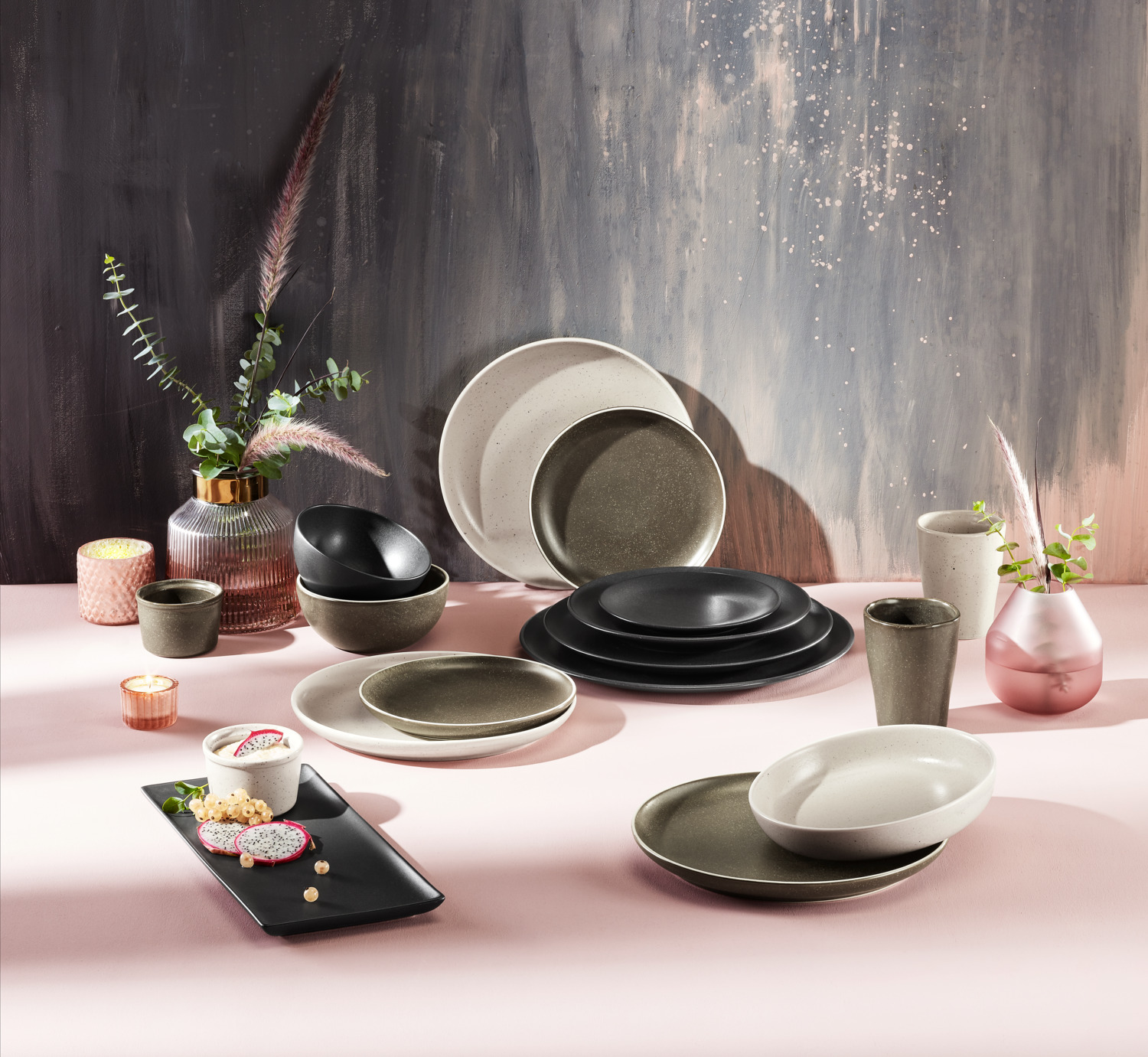 VEGA Masca Round Porcelain Bowl Set, Black, 6 pieces, 600 ml, 14 cm Diameter, 7 cm Height, Professional Catering Grade, Dishwasher and Microwave Safe