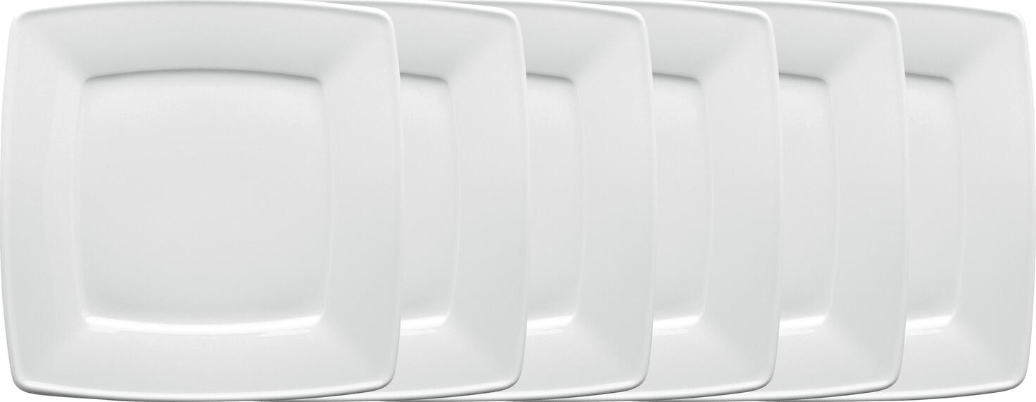 VEGA Melbourne Square Flat Plate, White Porcelain, 25.5 x 25.5 cm, Robust, Dishwasher and Microwave Safe