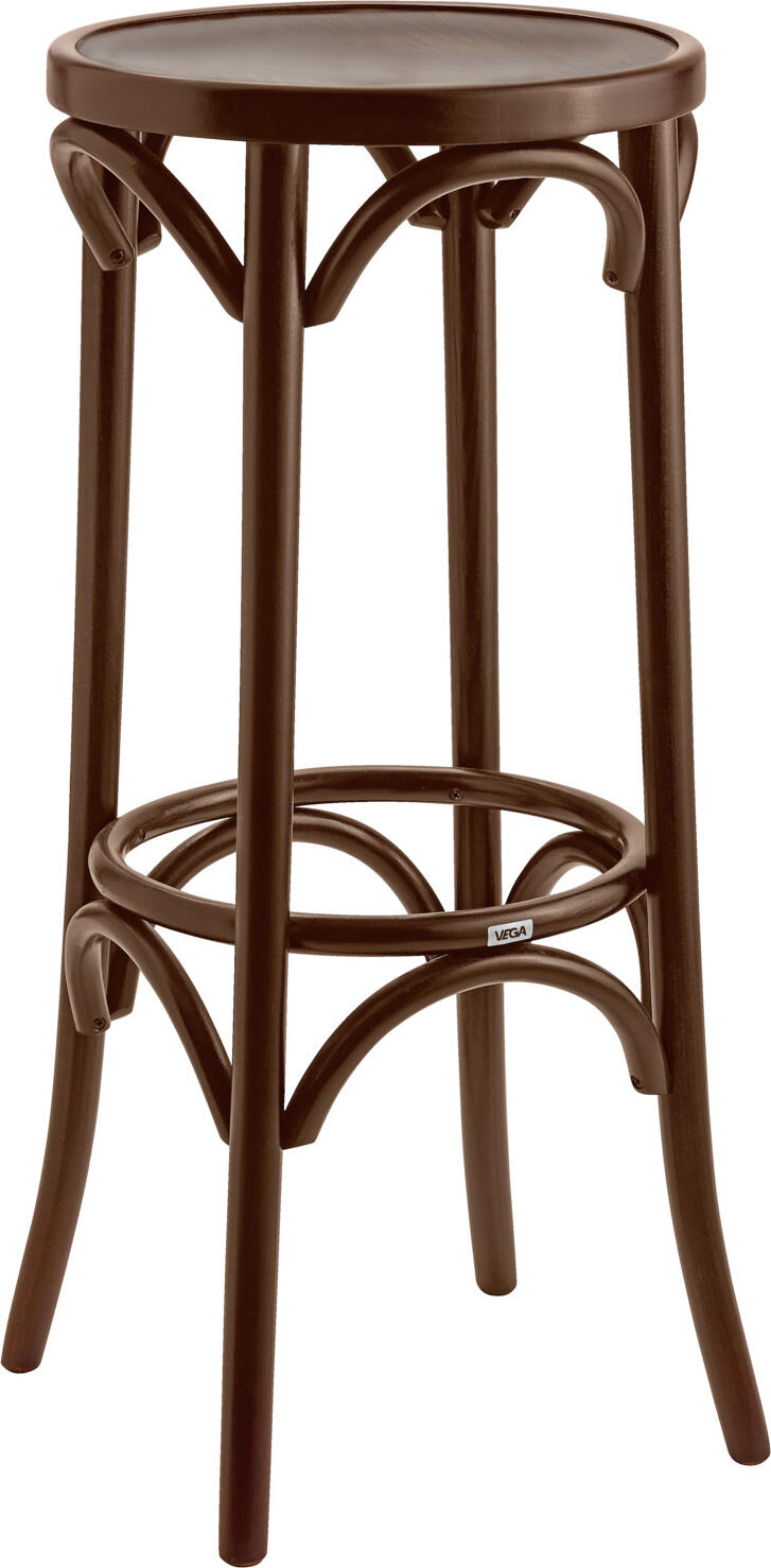 VEGA Wilhelm Bar Stool, Walnut, Solid Beech Wood Bentwood Construction, 80 cm Height, 37x37 cm Seat, Integrated Footrests, FSC-certified, Assembled