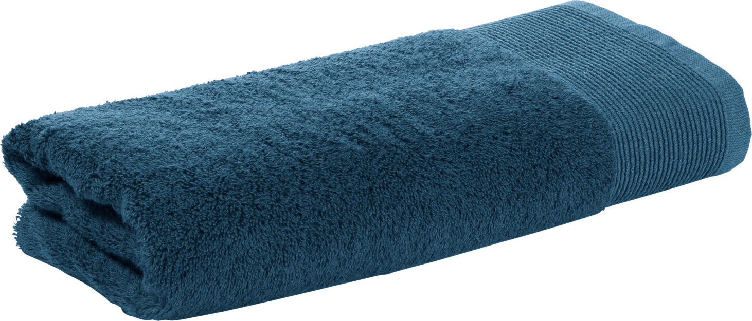 ERWIN M. LUSINI Balance Shower Towel, 50 x 100 cm, 600 g/m², Dark blue, Cotton and Bamboo Viscose Walk Terry, Border with a pleated look, Silky Velvety Texture