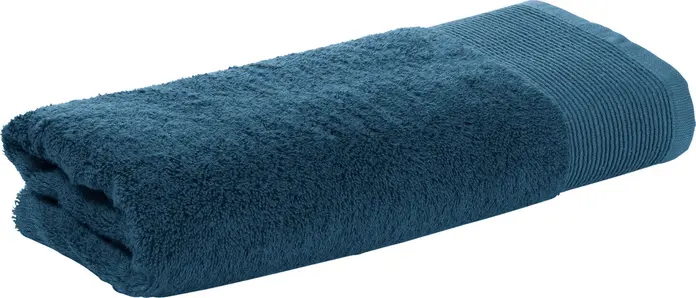 ERWIN M. LUSINI Balance Shower Towel, 50 x 100 cm, 600 g/m², Dark blue, Cotton and Bamboo Viscose Walk Terry, Border with a pleated look, Silky Velvety Texture