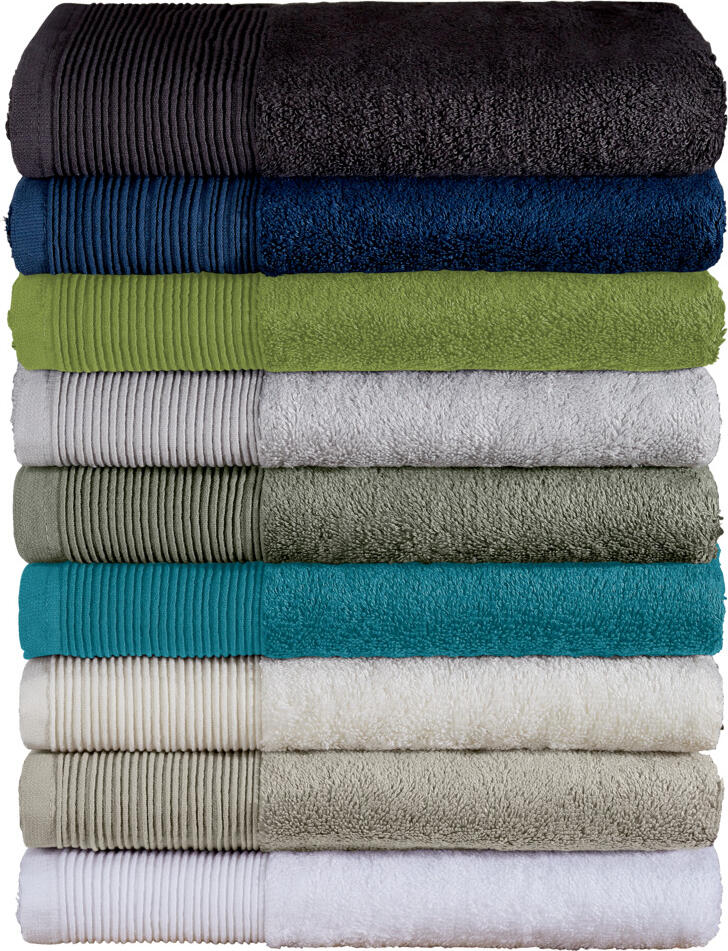 ERWIN M. LUSINI Balance Shower Towel, 50 x 100 cm, 600 g/m², Dark blue, Cotton and Bamboo Viscose Walk Terry, Border with a pleated look, Silky Velvety Texture