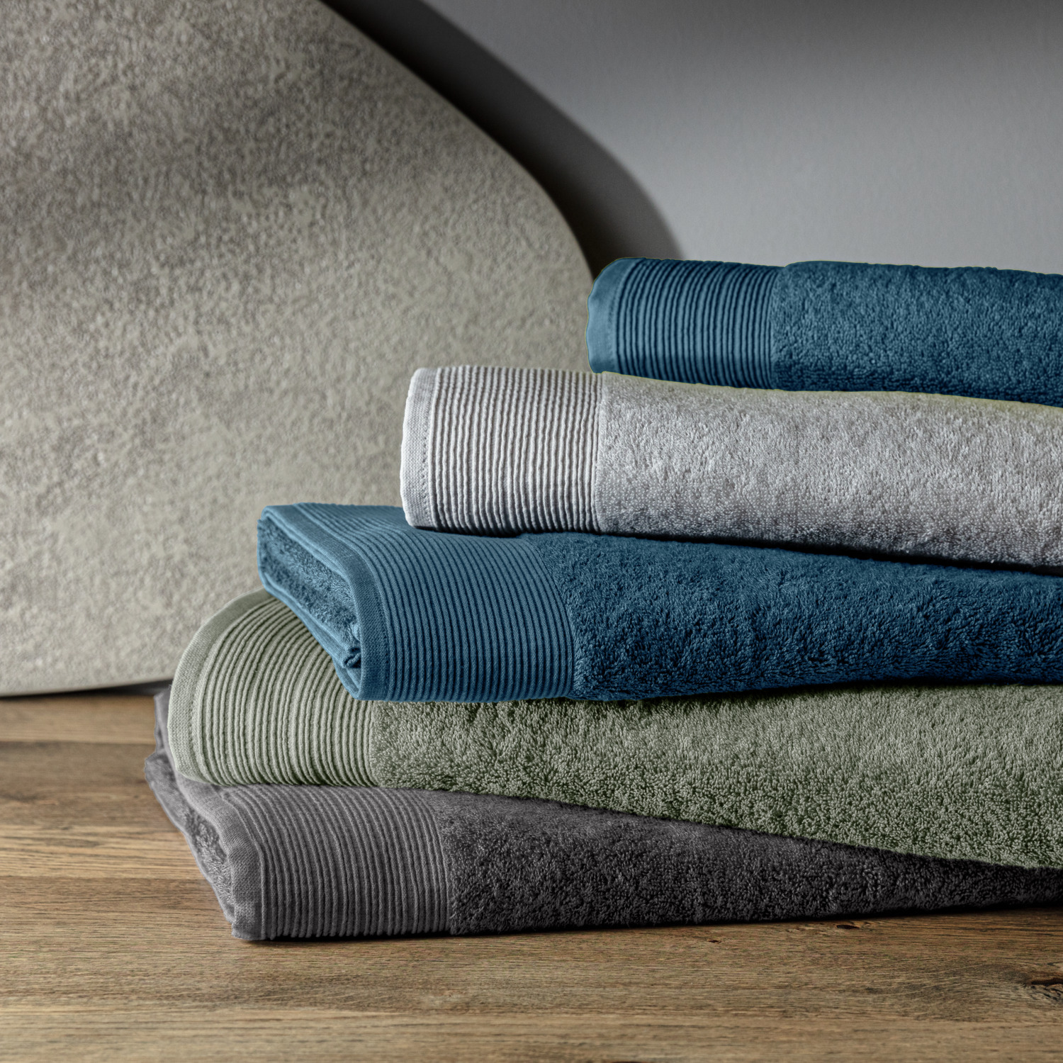 ERWIN M. LUSINI Balance Shower Towel, 50 x 100 cm, 600 g/m², Grey, Cotton and Bamboo Viscose Walk Terry, Silky Velvety Texture