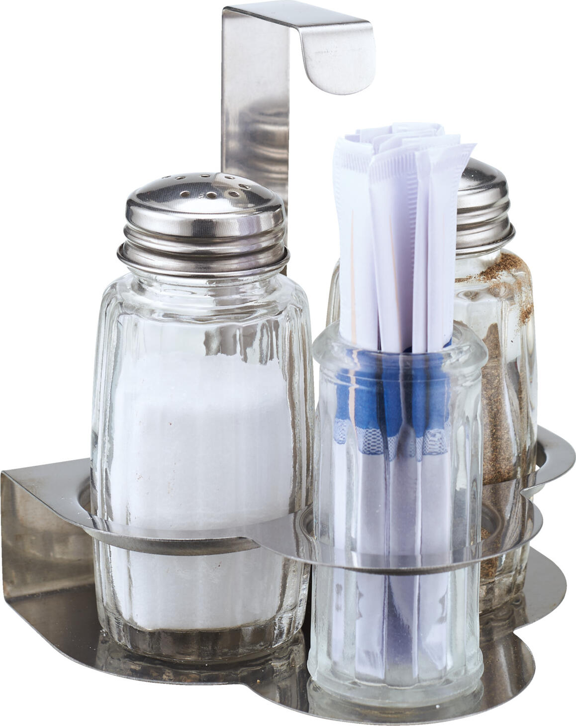PULSIVA LUSINI Solutions GmbH Salt/pepper cruet stand Tardo Salz-/Pfeffermenage Tardo Salt/pepper cruet stand Tardo; 50 ml, 10x10.3x8 cm (WxHxD); transparent/silver; 6 set / Pack Salz-/Pfeffermenage Tardo; 50 ml, 10x10.3x8 cm (BxHxT); transparent/silber; 6 Set(s) / Pack Classic 4-piece stainless steel cruet set. Incl. two glass shakers and a toothpick jar. Capacity 50 ml. Suitable for dishwashers. Vierteilige Menage aus Edelstahl, rostfrei. Inkl. zwei Glas-Streuern und einem Gläschen für Zahnstocher. Füllmenge 50 ml. Spülmaschinengeeignet.