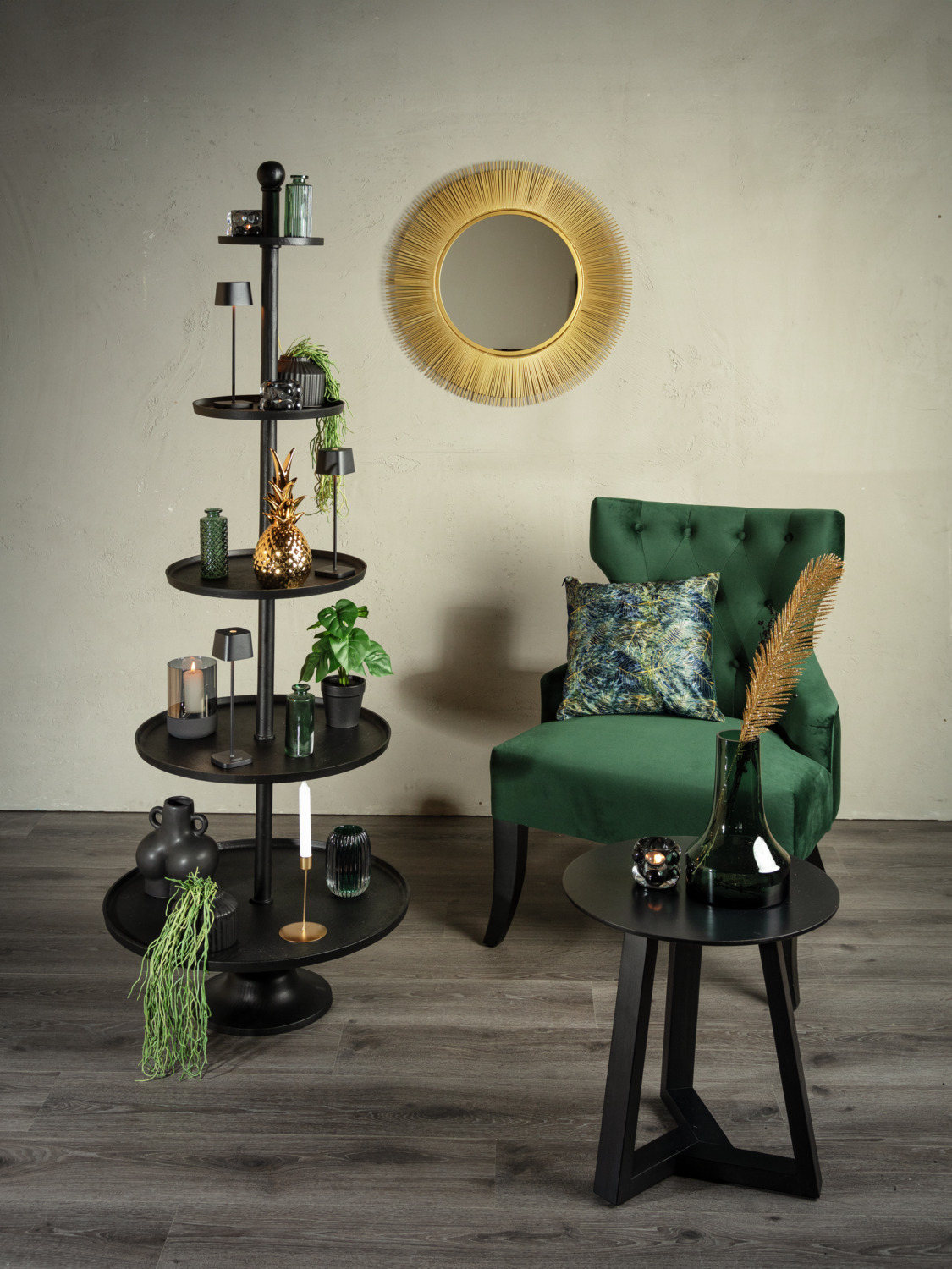 VEGA Edita Vintage Decorative Etagere Display Stand, 5-Tier Powder-Coated Aluminum, 170 cm Height, Black