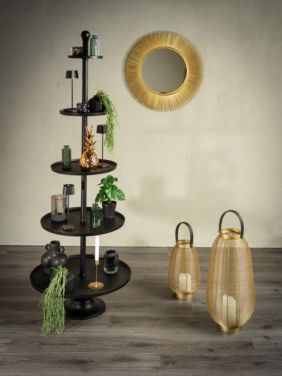 VEGA Edita Vintage Decorative Etagere Display Stand, 5-Tier Powder-Coated Aluminum, 170 cm Height, Black