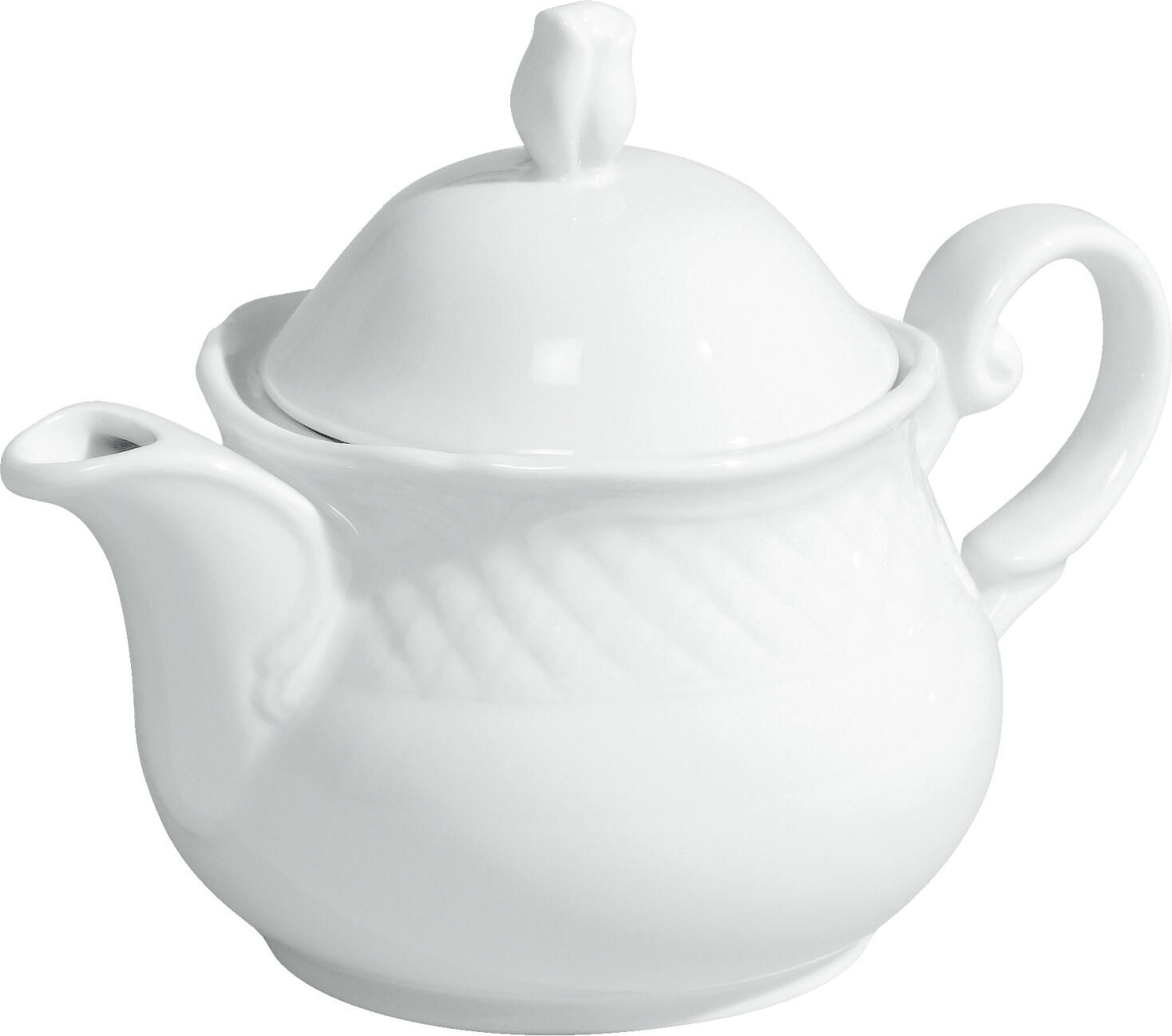 VEGA LUSINI Solutions GmbH Teapot Zürich Teekanne Zürich Teapot Zürich; 350 ml, 9.5x13 cm (ØxH); white; round; 6 piece / pack Teekanne Zürich; 350 ml, 9.5x13 cm (ØxH); weiß; rund; 6 Stück / Pack White porcelain tea pot with lid. With classic elegant relief. Dishwasher safe and microwaveable. Weiße Teekanne mit Deckel aus Porzellan. Mit klassisch-elegantem Relief. Spülmaschinenfest und mikrowellengeeignet.