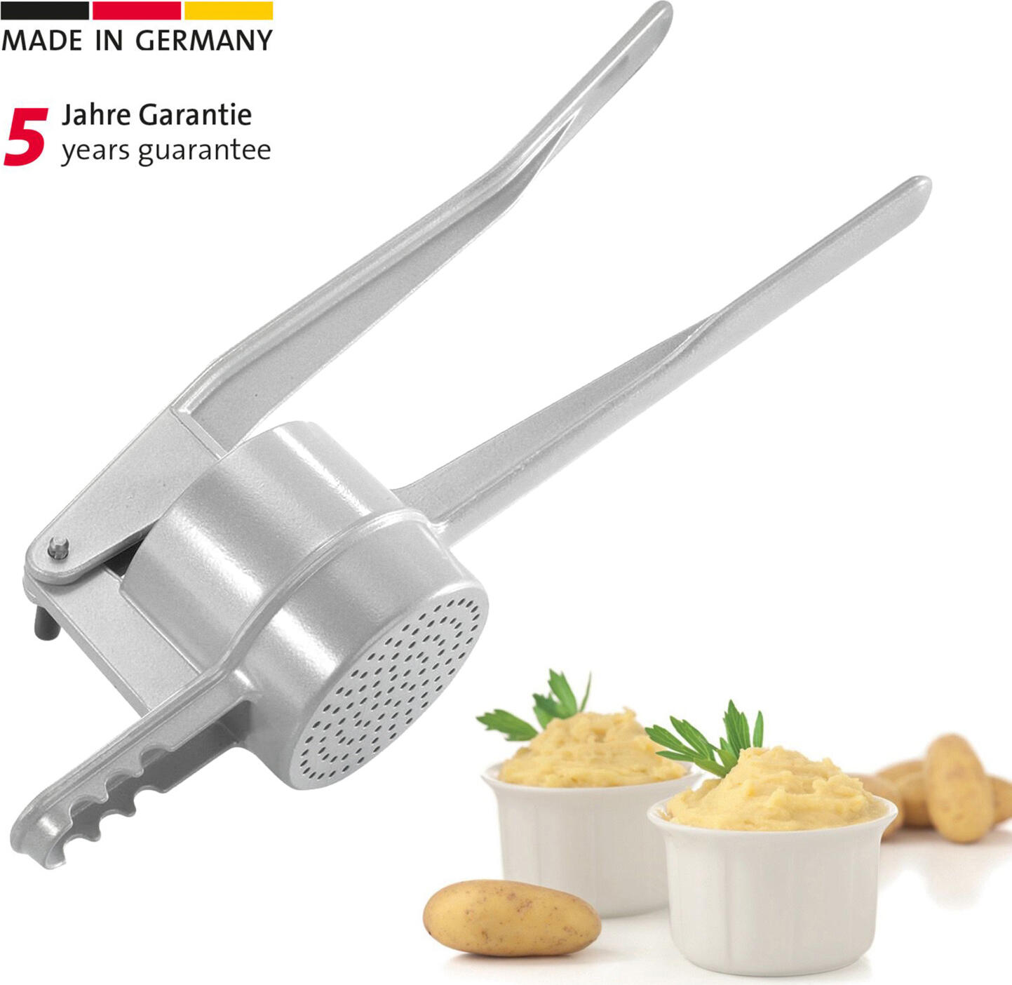Westmark Spaetzle and Potato Press, Aluminium, 40 cm, Silver, with 3 Perforated Support Grids, Dishwasher Safe, Made in Germany