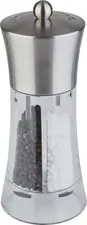 APS Assheuer + Pott GmbH & Co. KG Salt and pepper mill, 2 in 1 Salz- und Pfeffermühle 2 in 1 Salt and pepper mill, 2 in 1; 7.5x19 cm (ØxH); silver/transparent Salz- und Pfeffermühle 2 in 1; 7.5x19 cm (ØxH); silber/transparent Ceramic grinder. The elegant 2-in-1 salt and pepper mill from APS grinds either pure salt or pure pepper, depending on which way you turn it. Even the degree of grinding is adjustable! Die 2in1 Salz- und Pfeffermühle ist eine praktische Lösung zum Würzen direkt am Tisch, in der Küche oder im professionellen Service. Zwei Gewürze lassen sich platzsparend in einem Produkt bereitstellen und separat dosieren. Das einstellbare Keramikmahlwerk ermöglicht eine individuelle Anpassung des Mahlgrades und sorgt für frisch gemahlene Würze im täglichen Einsatz. * Material: Edelstahl, Acryl und Keramik * Kombinierte Mühle für Salz und Pfeffer * Einstellbarer Mahlgrad für individuelle Dosierung * Für Tischservice, Küche und Gastronomie geeignet * Platzsparende Lösung für zwei Gewürze * Nicht spülmaschinengeeignet