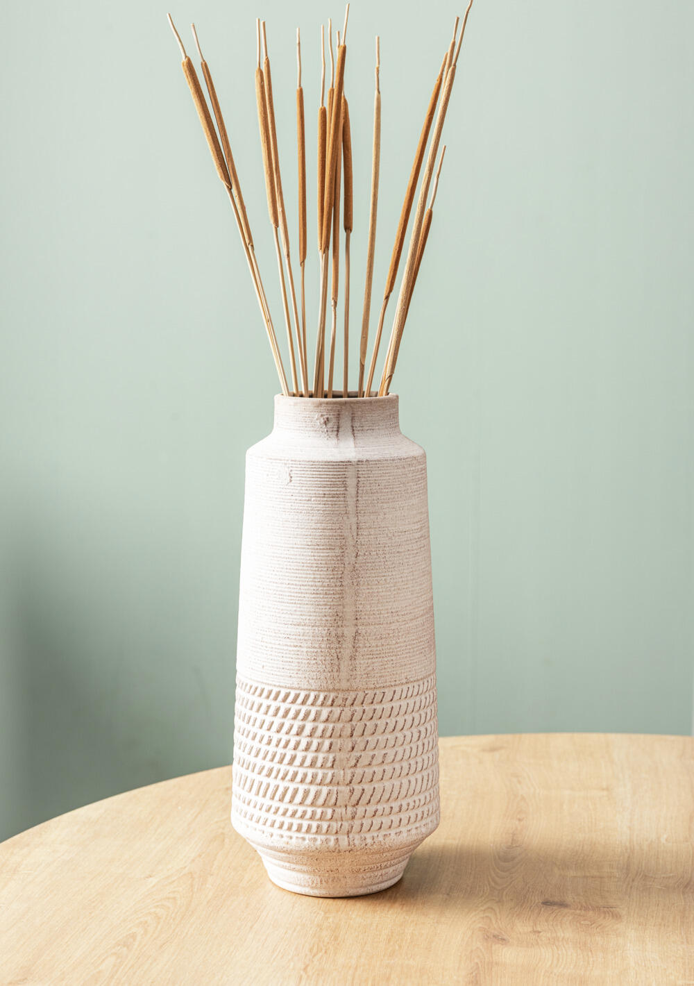 Vega Ahmadi Vase, Ceramic Stone-look Finish, Beige, Waterproof, 14 cm Diameter, 33 cm Height