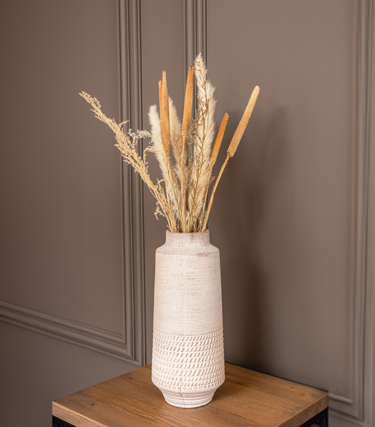 Vega Ahmadi Vase, Ceramic Stone-look Finish, Beige, Waterproof, 14 cm Diameter, 33 cm Height
