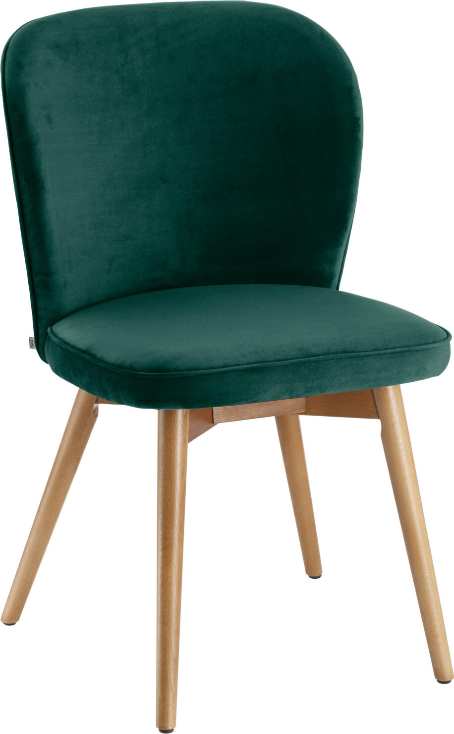 VEGA LUSINI Solutions GmbH Upholstered chair Lian velvet Polsterstuhl Lian Samt Upholstered chair Lian velvet; 56x58x86 cm (WxDxH); seat fir-green, base light-brown; 2 piece / pack Polsterstuhl Lian Samt; 56x58x86 cm (BxTxH); Sitz tannengrün, Gestell hellbraun; 2 Stück / Pack Elegant upholstered chair with solid beech legs stained to look like oak and velvet cover (100 % polyester). Suitable for indoor use only. Fire-retardant cover and plastic glides. Supplied assembled. Eleganter Polsterstuhl aus massiven Buchenbeinen in Eicheoptik gebeizt und Samtbezug (100 % Polyester). Nur für den Innenbereich geeignet. Feuerhemmender Bezug und Kunststoffgleiter. Lieferung erfolgt montiert.