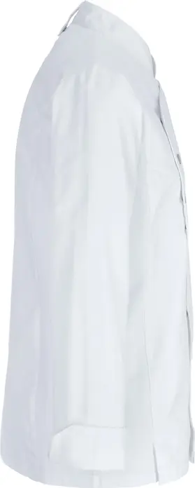 JOBELINE LUSINI Solutions GmbH Men's chef's jacket Lewis long-sleeved Herren Kochjacke Lewis Langarm Men's chef's jacket Lewis long-sleeved; Size 60; white Herren Kochjacke Lewis Langarm; Kleidergröße 60; weiß 65% polyester, 35% cotton. 150 g/m². 60°C wash. Elegant long-sleeved men's chef jacket made from an extra-light and breathable fabric, with piping around the front and collar. Particularly breathable and comfortable thanks to opaque and elastic piqué inserts on the sides and undersleeves. With a short, classic stand-up collar, snap button fastening and a two-part upper arm pocket. With an inset seam pocket on the chest and a practical bib apron loop in the neck. The sleeves are finished with a classic turn-up cuff. Slightly tailored cut. Back length: 78 cm for size 50. 65 % Polyester, 35 % Baumwolle. 150 g/m². 60°-Wäsche Elegante langärmlige Herrenkochjacke aus einem extraleichten und atmungsaktiven Gewebe, mit umlaufendem Paspel in der Front und am Kragen. Besonders atmungsaktiv und bequem durch blickdichte und elastische Piqué-Einsätze an den Seiten und den Unterärmeln. Mit einem kurzen klassischen Stehkragen, Druckknopfverschluss, sowie einer zweigeteilten Oberarmtasche. Mit einer eingelassenen Nahttasche auf der Brust und praktischer Latzschürzenschlaufe im Nacken. Den Ärmelabschluss bildet eine klassische Umschlagmanschette. Leicht tailliert geschnitten. Rückenlänge: 78 cm in Gr. 50