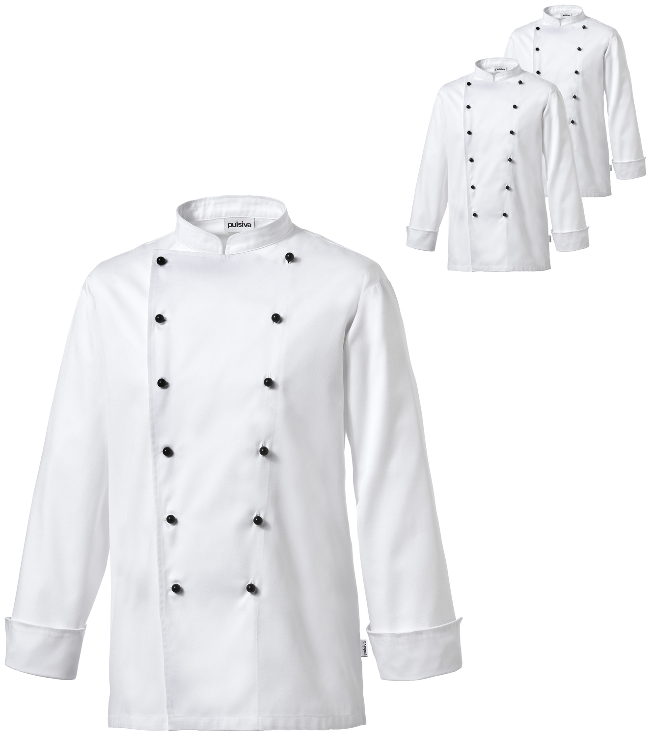 Pulsiva Realo Unisex Chef Jacket, Long Sleeve, Double-Breasted 6-Button Closure, 65% Polyester 35% Cotton, 185 g/m², White