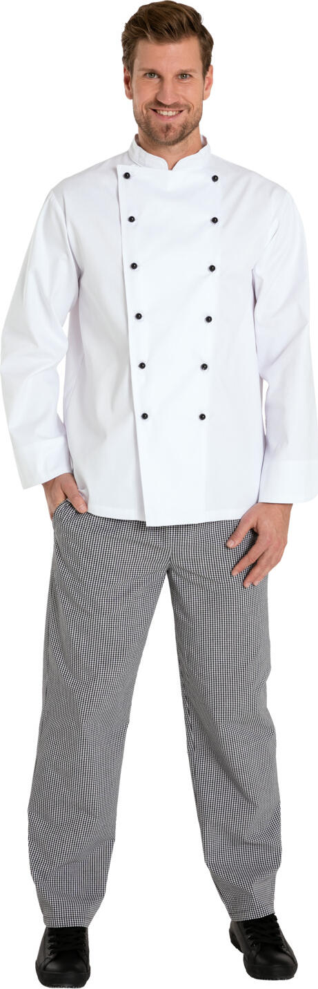 Pulsiva Realo Unisex Chef Jacket, Long Sleeve, Double-Breasted 6-Button Closure, 65% Polyester 35% Cotton, 185 g/m², White
