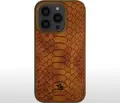 Santa Barbara Polo & Racquet Club Knight Phone Case for iPhone 17 Pro Series, Brown Textured Reptile Snakeskin Pattern with Embossed Logo, Protective Cover