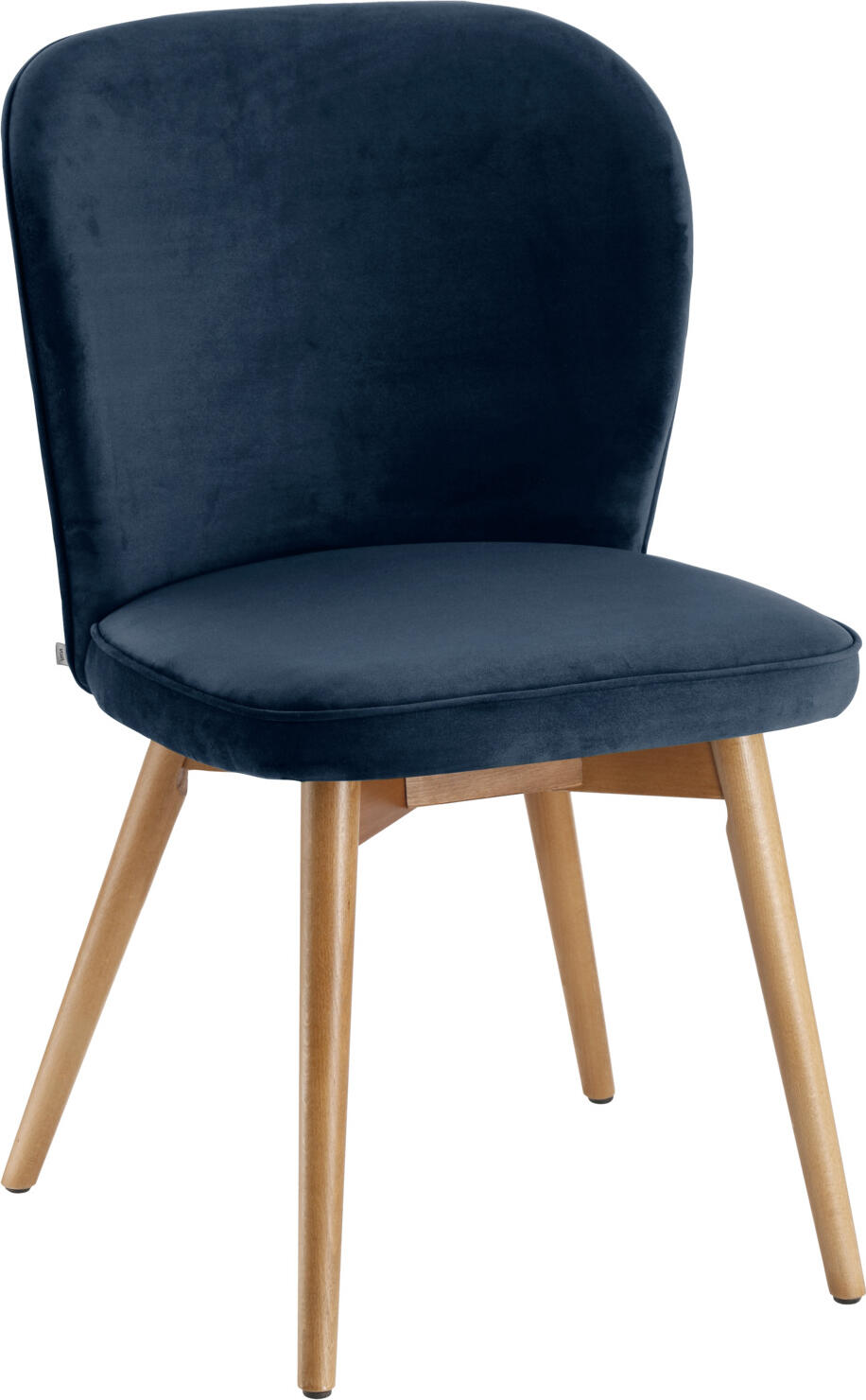 VEGA LUSINI Solutions GmbH Upholstered chair Lian velvet Polsterstuhl Lian Samt Upholstered chair Lian velvet; 56x58x86 cm (WxDxH); seat dark-blue, base light-brown; 2 piece / pack Polsterstuhl Lian Samt; 56x58x86 cm (BxTxH); Sitz dunkelblau, Gestell hellbraun; 2 Stück / Pack Elegant upholstered chair with solid beech legs stained to look like oak and velvet cover (100 % polyester). Suitable for indoor use only. Fire-retardant cover and plastic glides. Supplied assembled. Eleganter Polsterstuhl aus massiven Buchenbeinen in Eicheoptik gebeizt und Samtbezug (100 % Polyester). Nur für den Innenbereich geeignet. Feuerhemmender Bezug und Kunststoffgleiter. Lieferung erfolgt montiert.